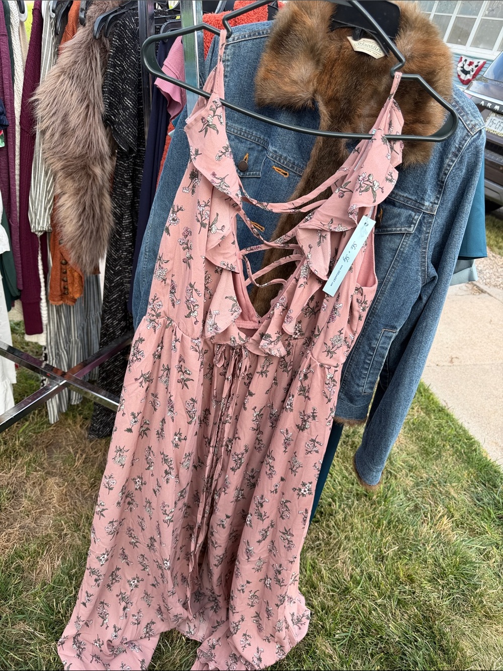 She + Sky Dusty Pink Floral Ruffle Tie-Back Maxi Dress